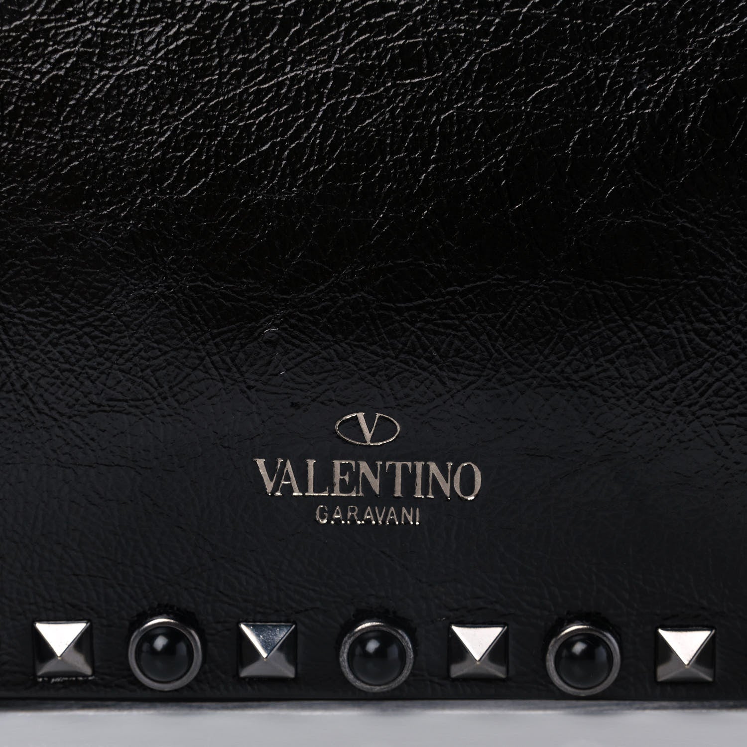Valentino Garavani Craquele Calfskin Guitar Strap Rockstud Rolling Camera Bag Black 7 of 13