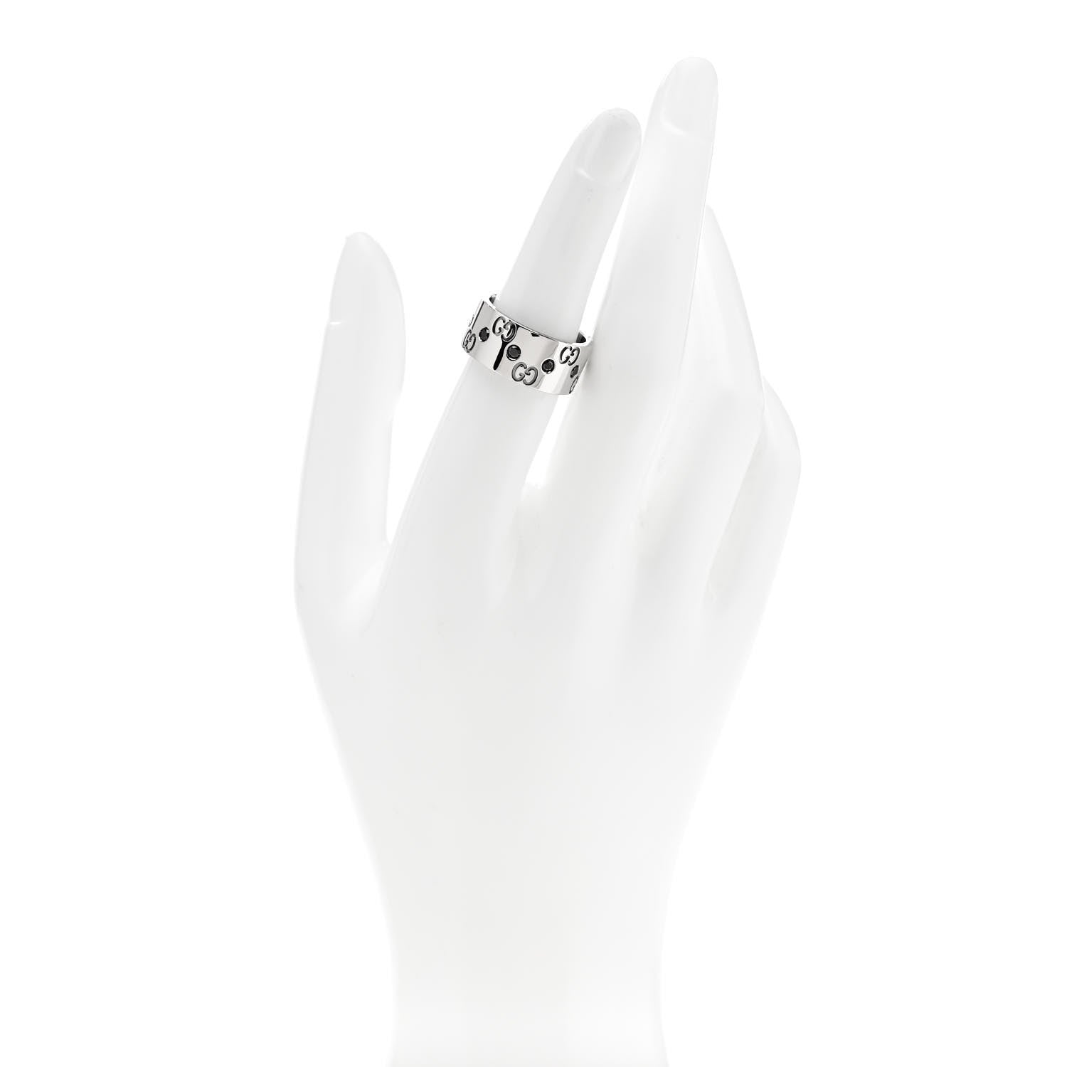 Gucci 18K White Gold Black Diamond Wide Icon Ring 53 6.25 2 of 6