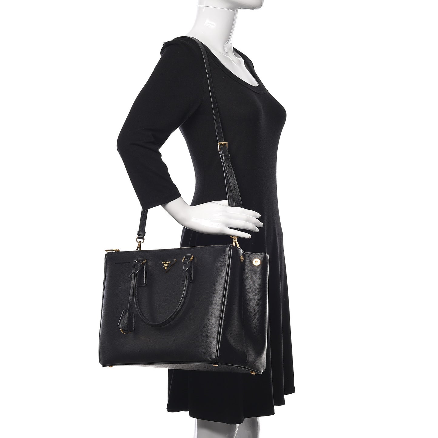 Saffiano Large Galleria Double Zip Tote Black