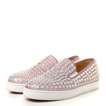 Christian Louboutin Glitter Spikes Womens Roller Boat Flat 37.5 Pink 3 of 7