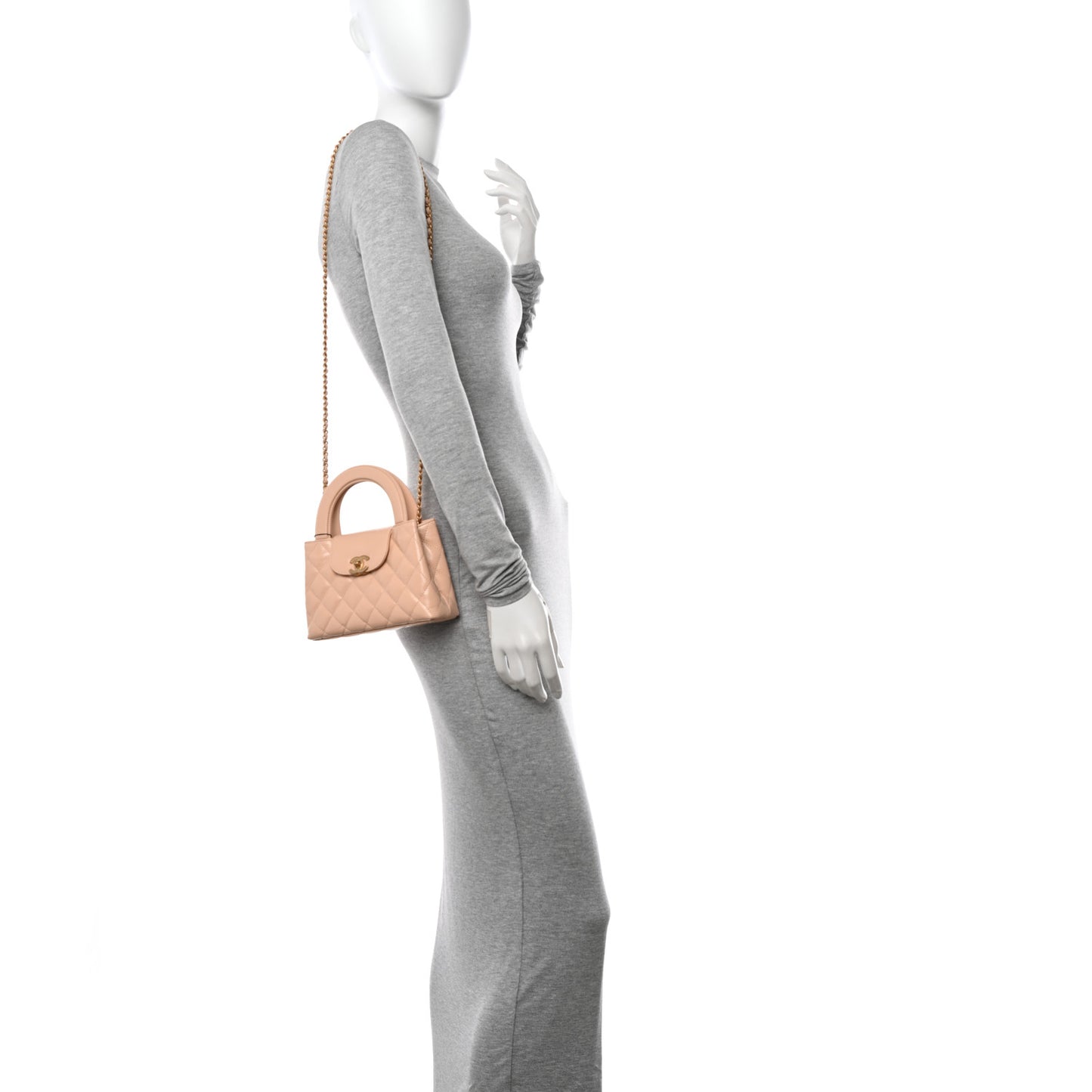 Shiny Aged Calfskin Quilted Nano Kelly Shopper Beige