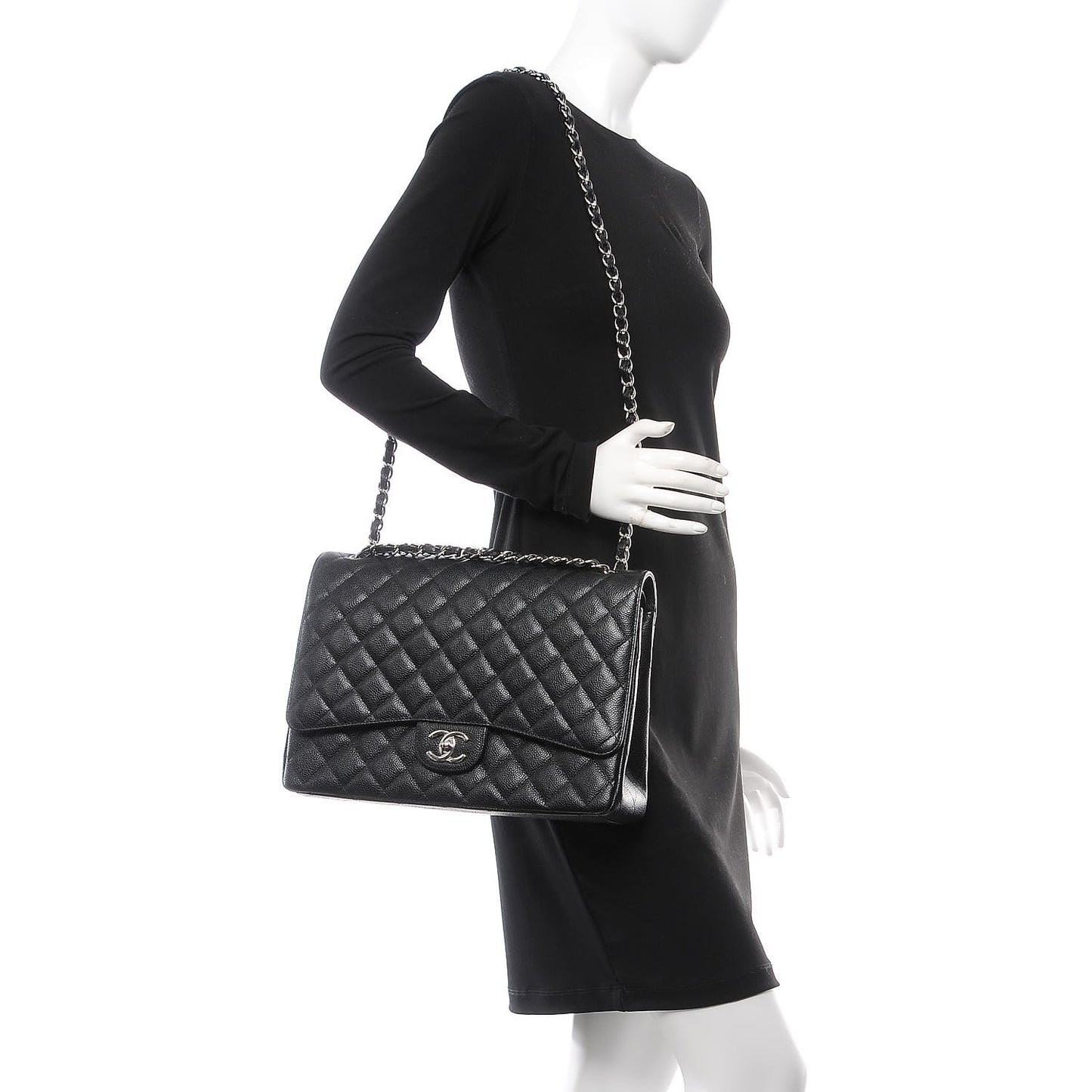 Caviar Quilted Maxi Double Flap Black