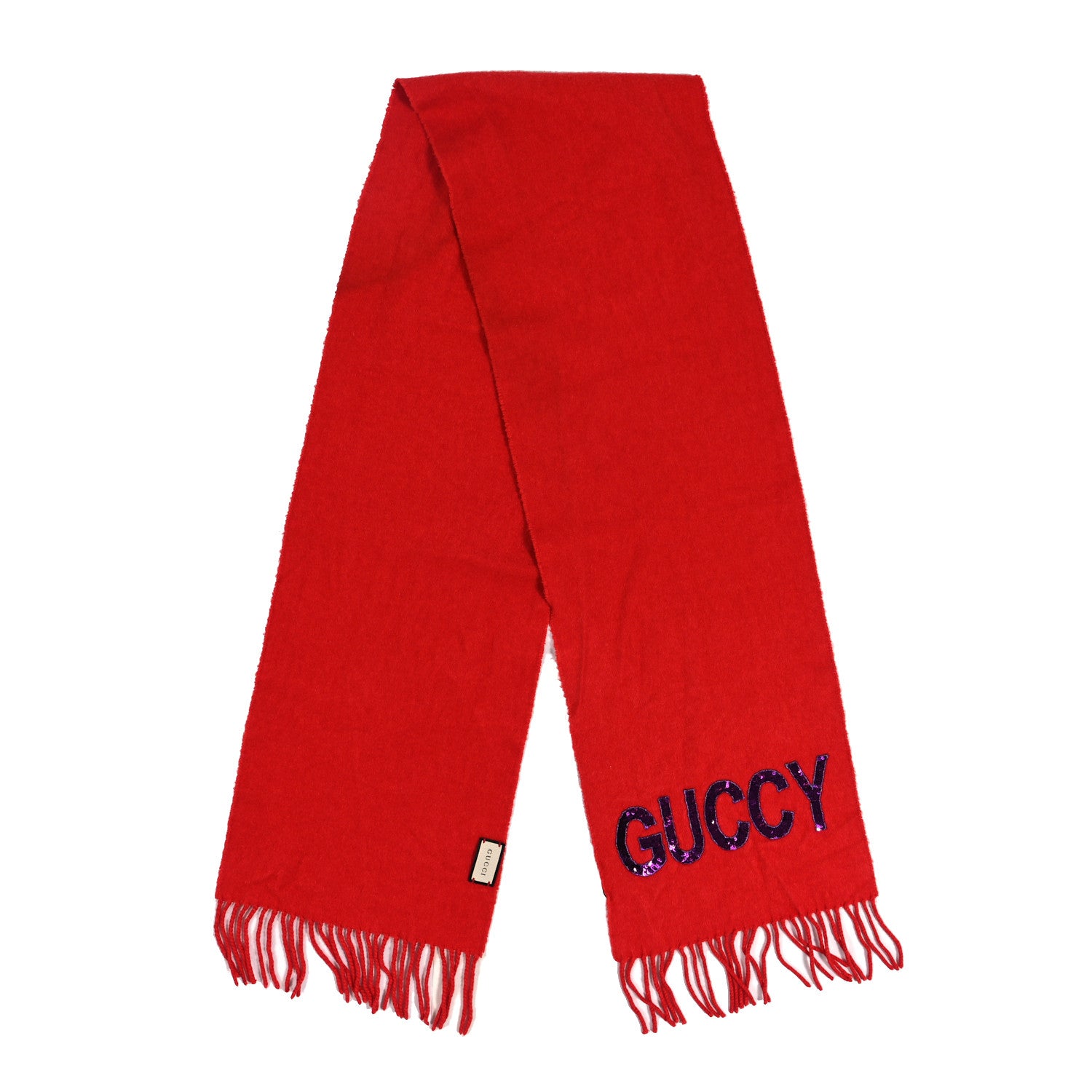 Gucci Silk Cashmere Sequins Woven Guccy Scarf Flame 2 of 4