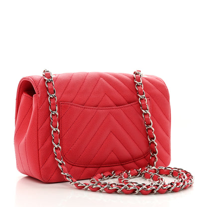 Chanel Caviar Chevron Quilted Mini Rectangular Flap Red 3 of 10