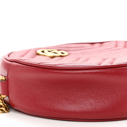 Gucci Glazed Calfskin Matelasse Heart Mini GG Marmont Round Shoulder Bag Romantic Cerise 9 of 10