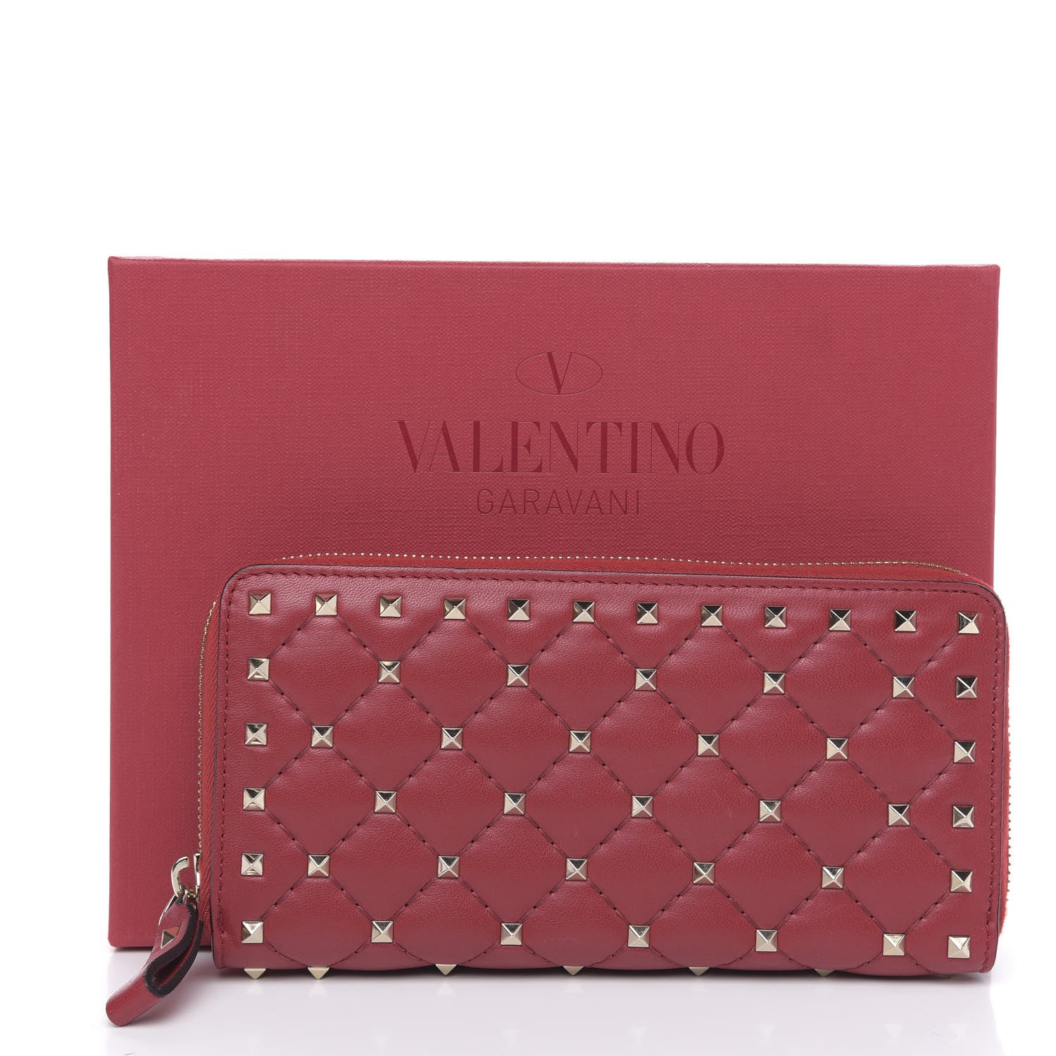 Valentino Garavani Lambskin Rockstud Spike Zip Around Wallet Red 9 of 9