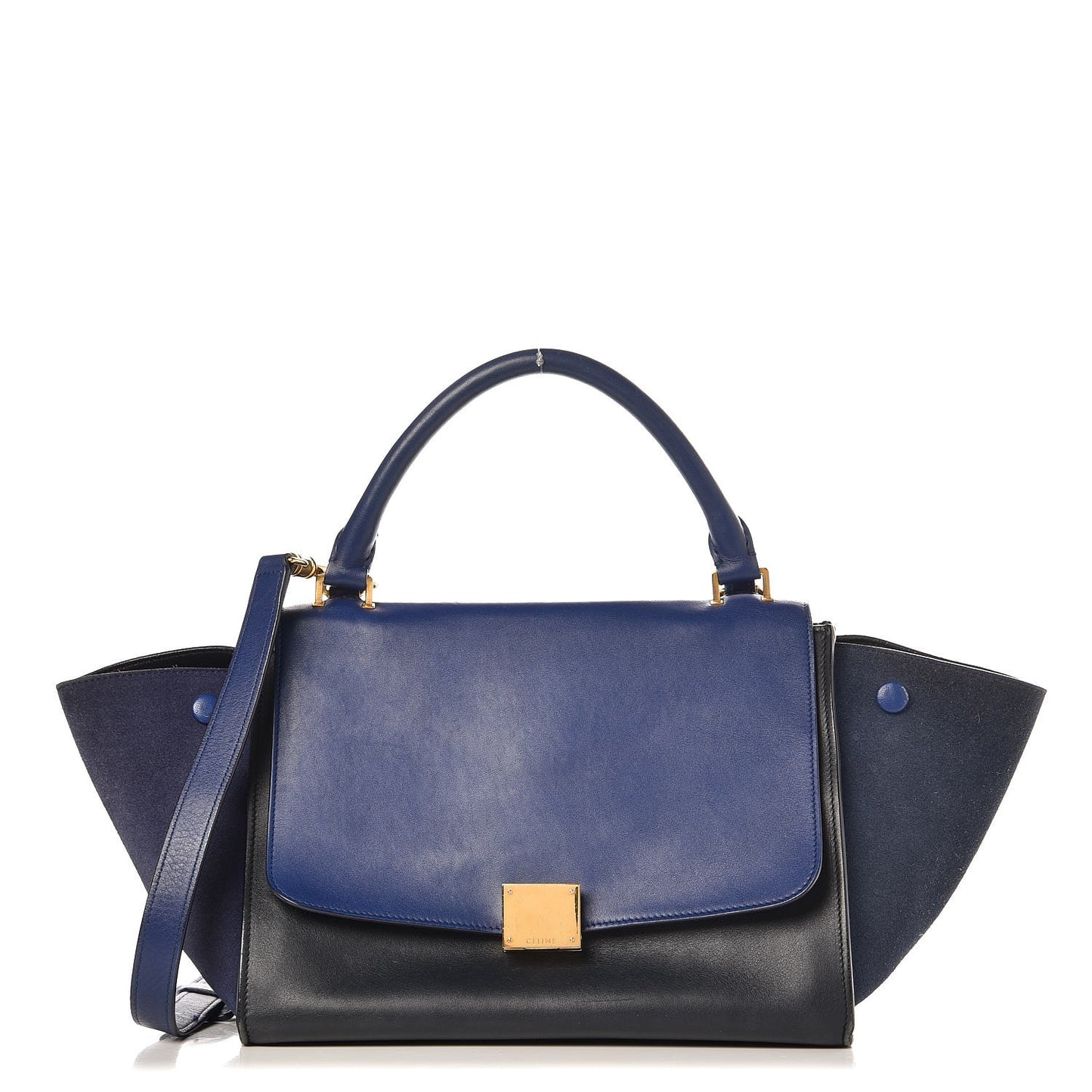 Smooth Calfskin Suede Small Tri-color Trapeze Cobalt