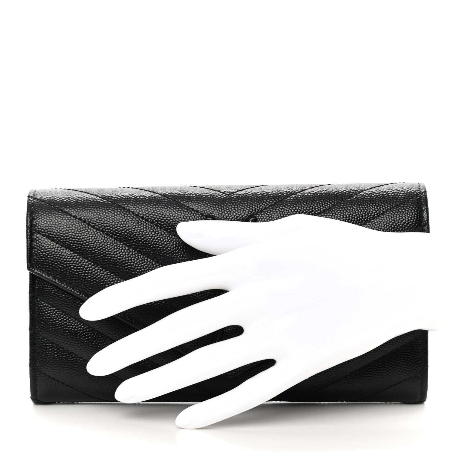 Saint Laurent Grain De Poudre Matelasse Chevron Monogram Flap Wallet Black 2 of 8