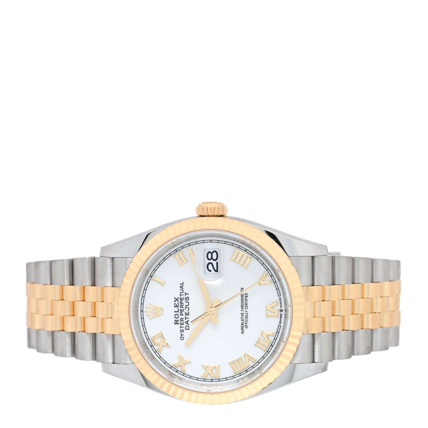 Stainless Steel 18K Yellow Gold 36mm Oyster Perpetual Datejust Watch White Roman 126233