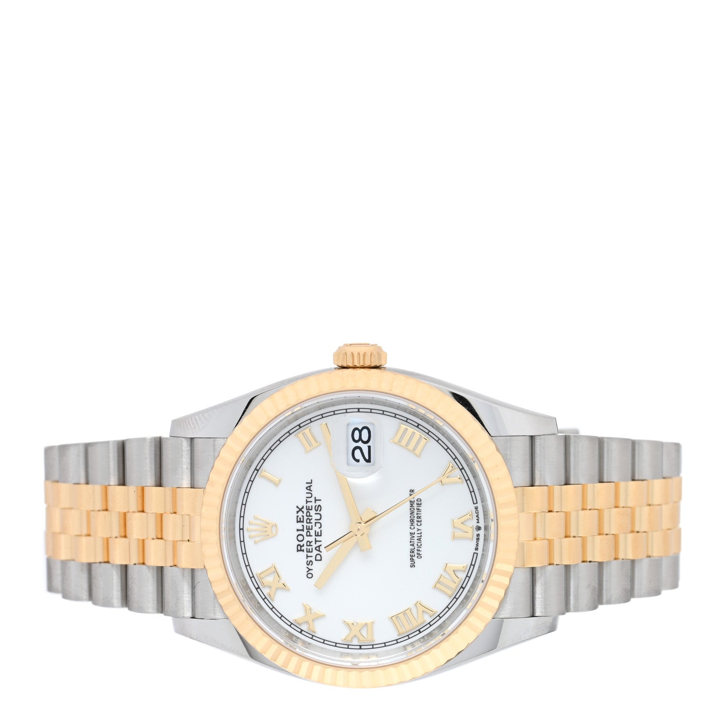 Rolex Stainless Steel 18K Yellow Gold 36mm Oyster Perpetual Datejust Watch White Roman 126233 2 of 5