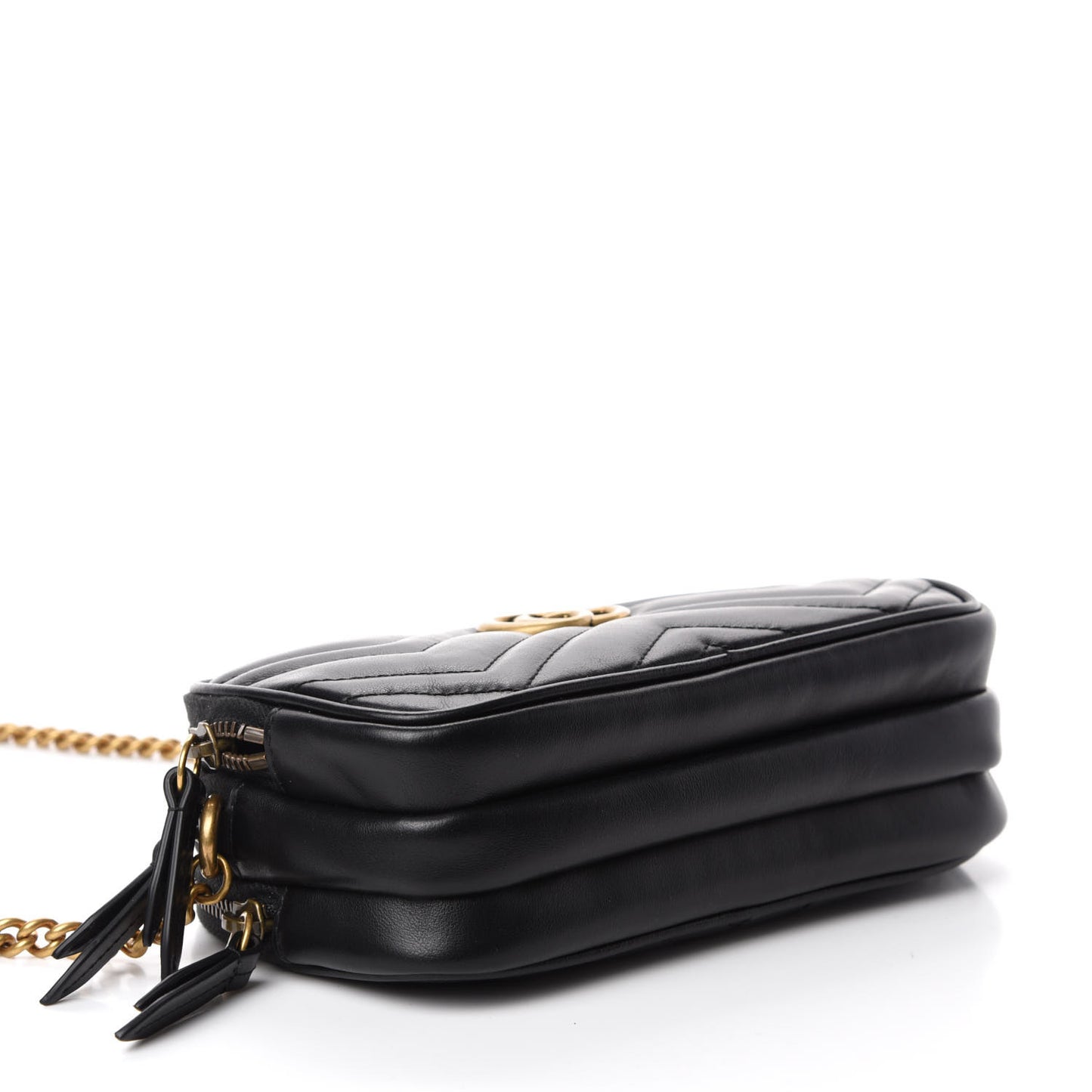 Calfskin Matelasse Mini GG Marmont Chain Crossbody Bag Black