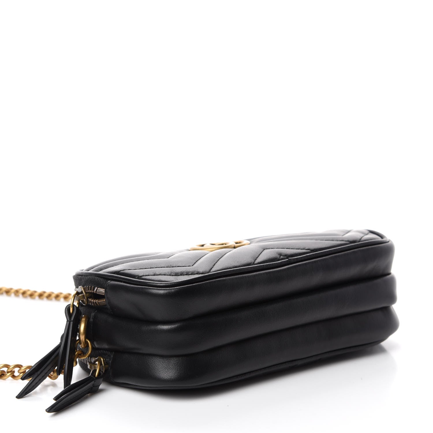 Gucci Calfskin Matelasse Mini GG Marmont Chain Crossbody Bag Black 4 of 12