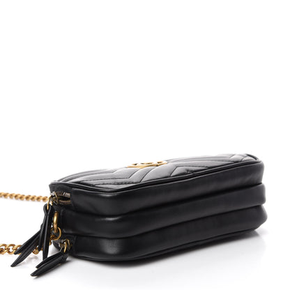 Gucci Calfskin Matelasse Mini GG Marmont Chain Crossbody Bag Black 4 of 12