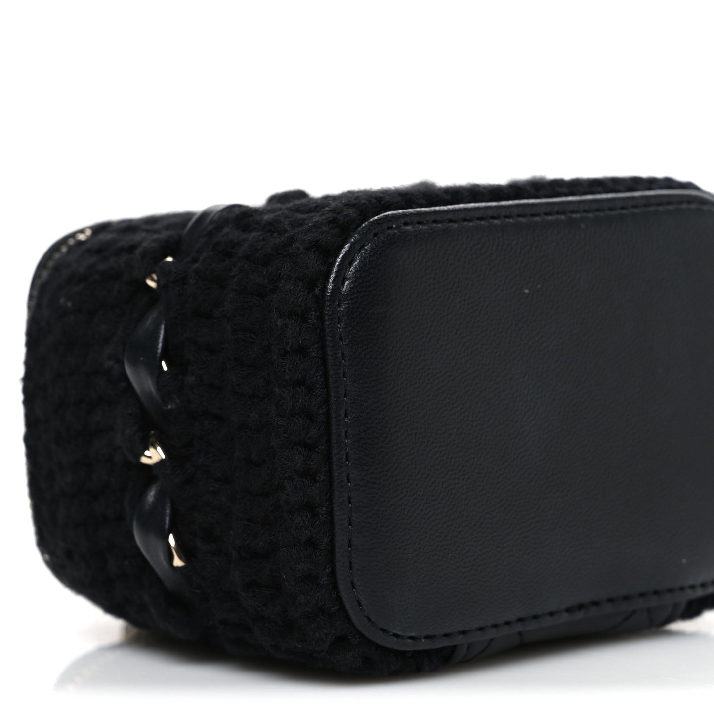 Lambskin Crochet Quilted Mini Vanity Case With Chain Black