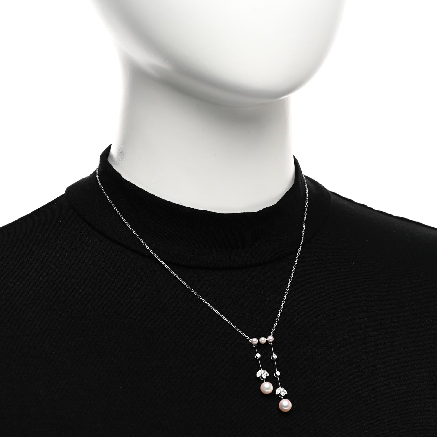 18K White Gold Diamond Akoya Pearl Olive Chandelier Pendant Necklace