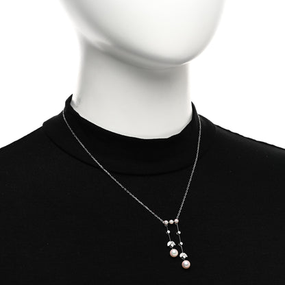 Mikimoto 18K White Gold Diamond Akoya Pearl Olive Chandelier Pendant Necklace 2 of 4