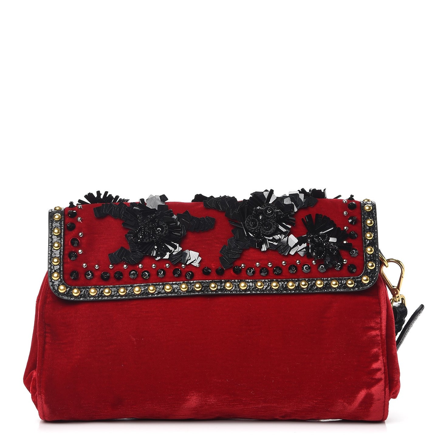 Velvet Embellished Clutch Rosso