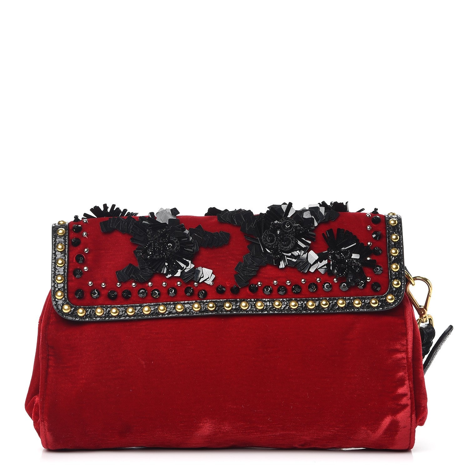 Prada Velvet Embellished Clutch Rosso 1 of 5
