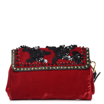 Prada Velvet Embellished Clutch Rosso 1 of 5