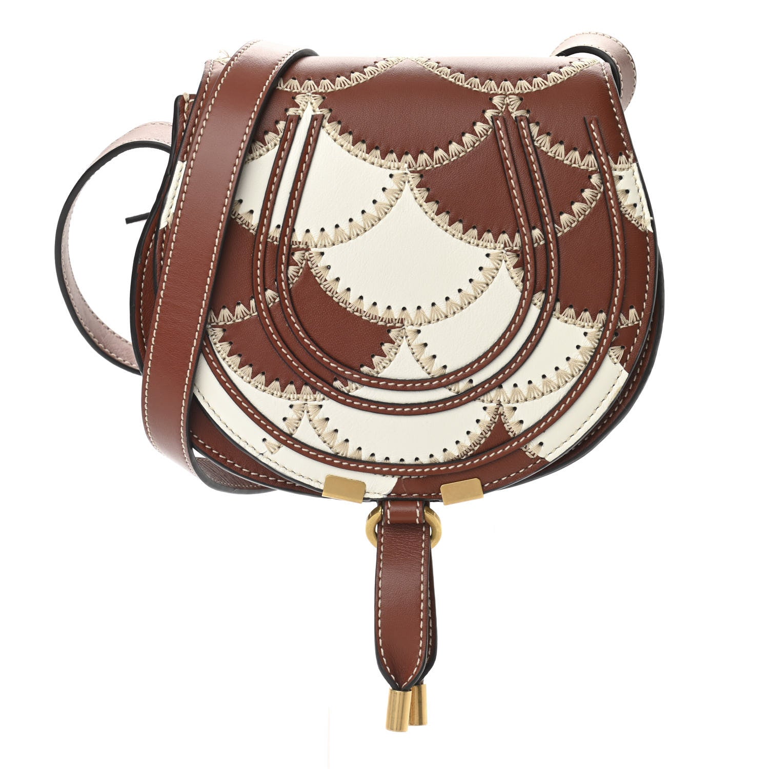 Chloe Nappa Shiny Calfskin Patchwork Small Marcie Round Crossbody Sepia Brown 1 of 11