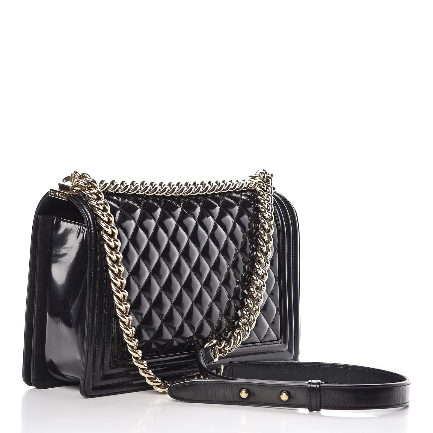 Iridescent Glazed Calfskin Quilted New Medium Boy Flap Black