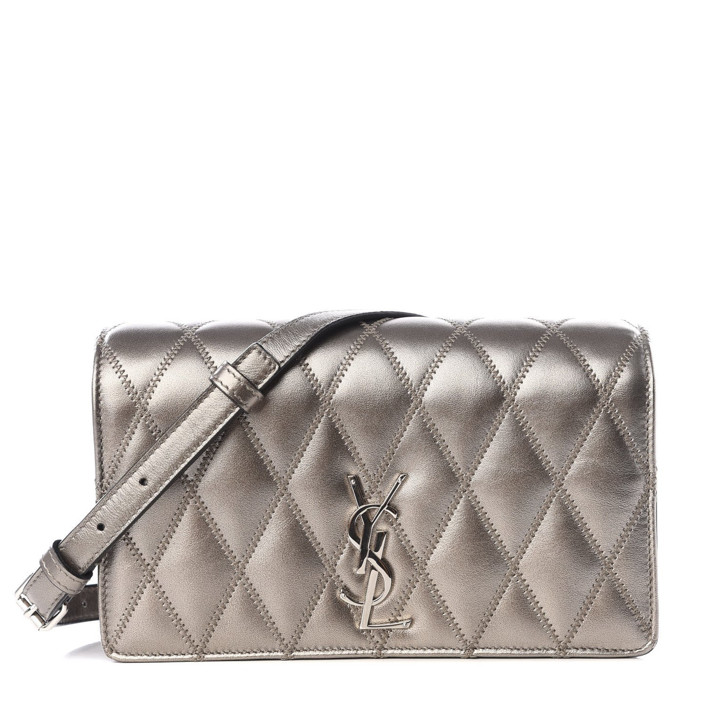 Metallic Lambskin Diamond Quilted Monogram Angie Chain Bag Pimbo