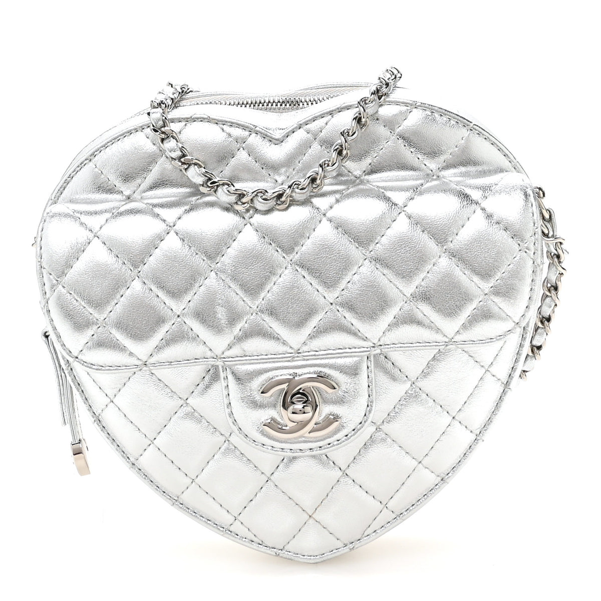 Chanel Metallic Lambskin Quilted Large CC In Love Heart Bag Silver 1 of 11