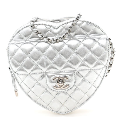 Chanel Metallic Lambskin Quilted Large CC In Love Heart Bag Silver 1 of 11