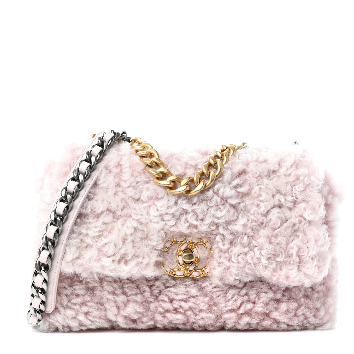Shearling Sheepskin Medium Chanel 19 Flap Light Pink