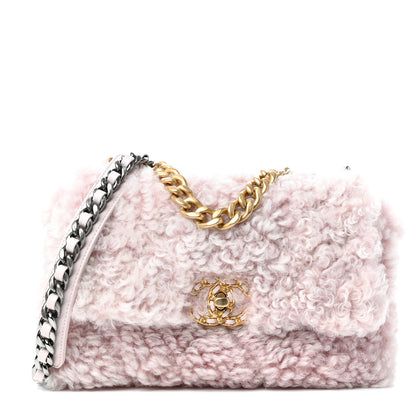 Chanel Shearling Sheepskin Medium Chanel 19 Flap Light Pink 1 of 11