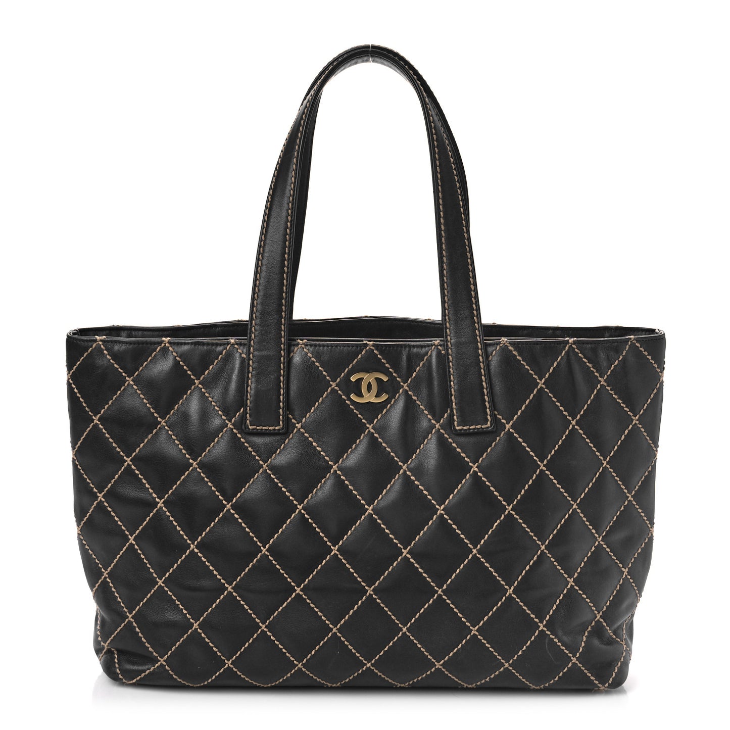 Calfskin Wild Stitch Large Tote Black