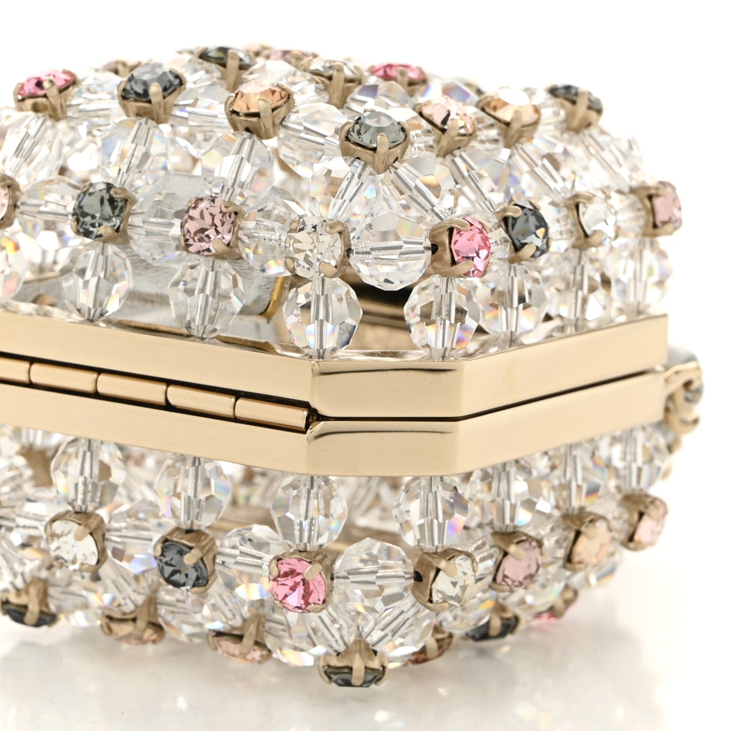 Metal Bead Crystal Minaudiere CC Mini Evening Bag Gold Multicolor