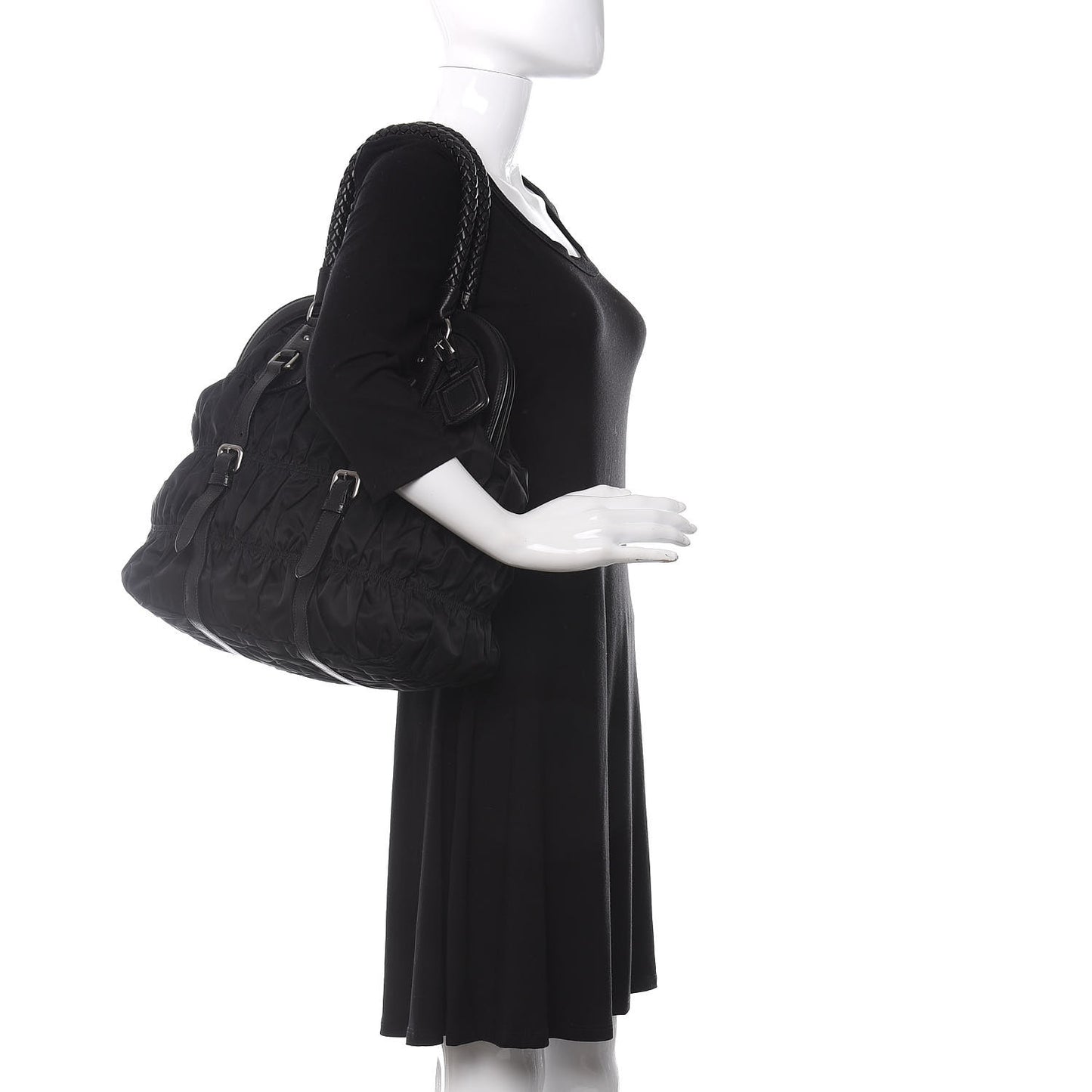 Tessuto Nylon Nappa Braided Gaufre Frame Tote Black