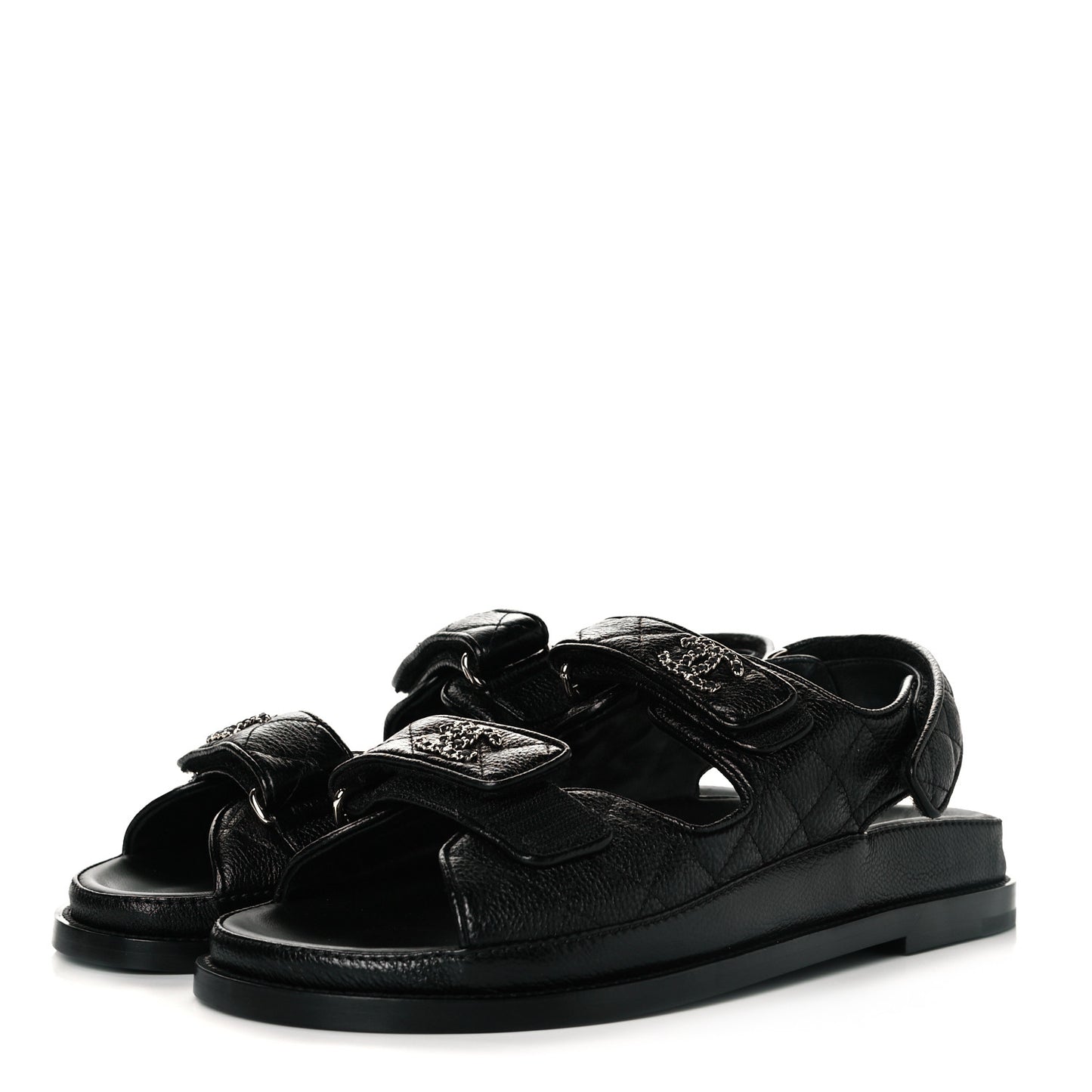 Grained Calfskin Velcro Dad Sandals 39 Black