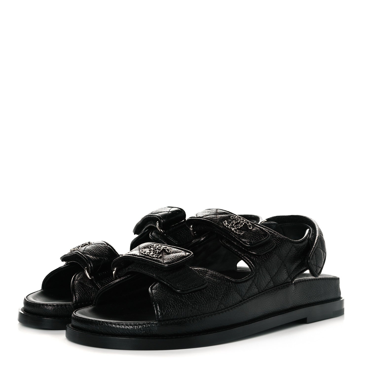Chanel Grained Calfskin Velcro Dad Sandals 39 Black 3 of 9