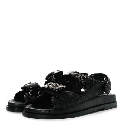 Chanel Grained Calfskin Velcro Dad Sandals 39 Black 3 of 9