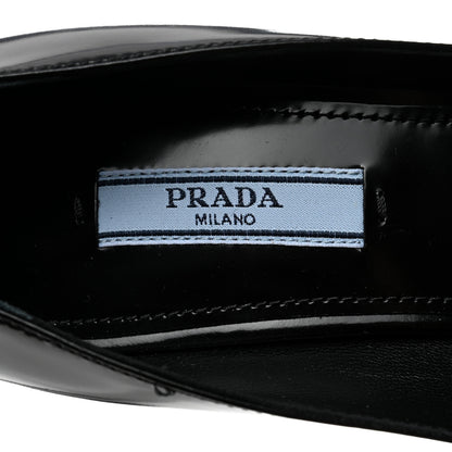 Prada Spazzolato Metal Triangle Logo Pointed Toe Pumps 37 Black 6 of 7