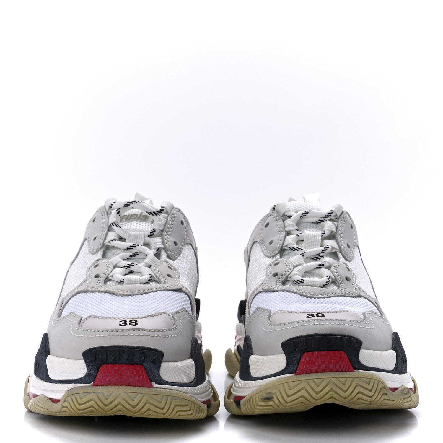 Balenciaga Fabric Mesh Womens Triple S Sneakers 38 Grey Red White 2 of 8
