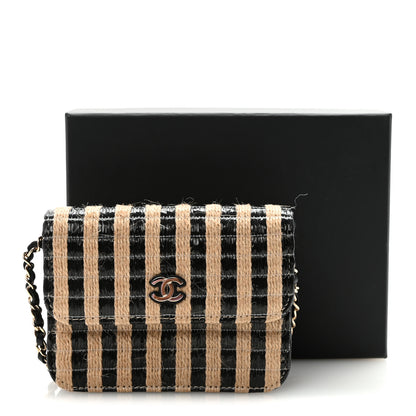 Chanel Raffia Jute Striped Belt Bag Black Beige 12 of 12