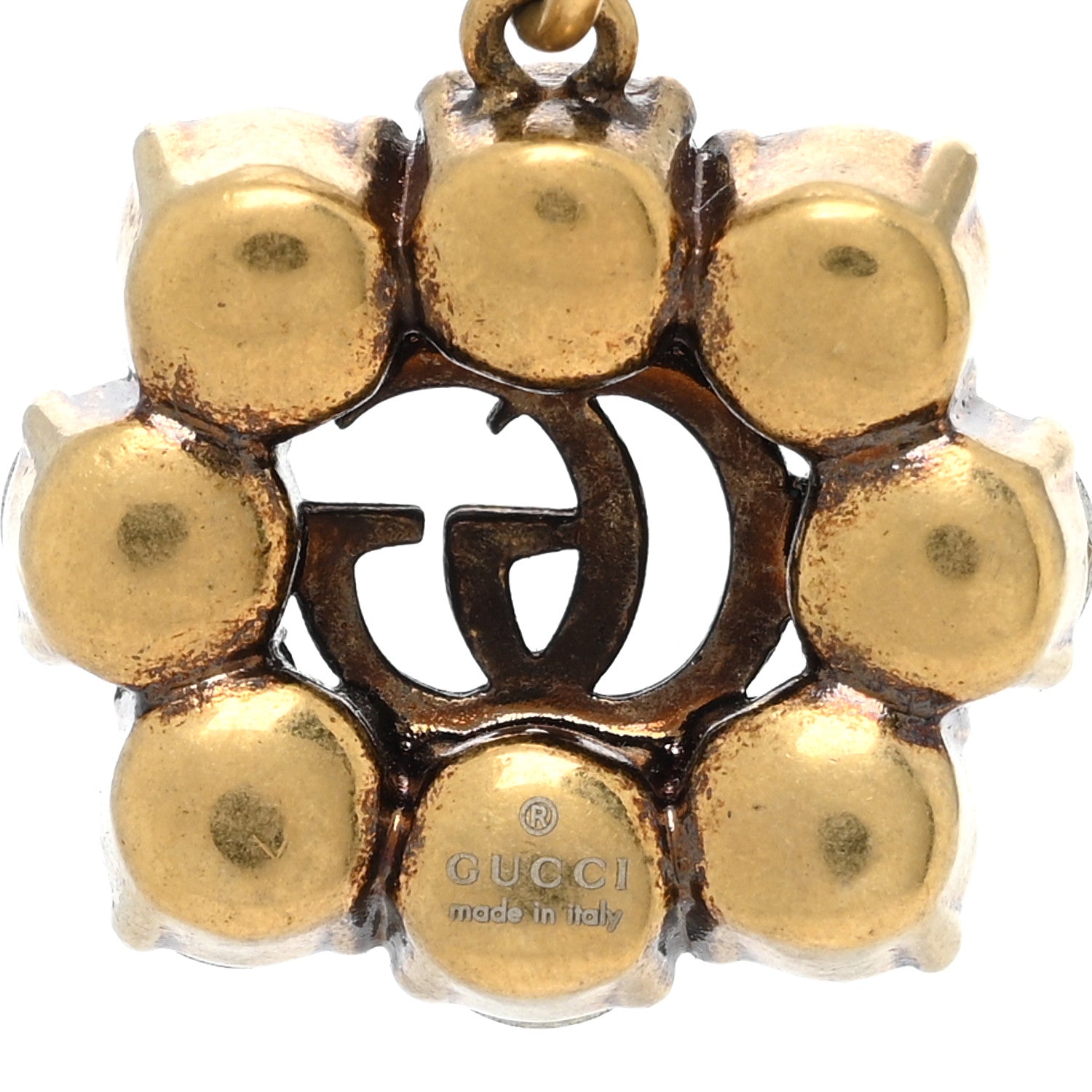 Gucci Crystal Embellished Double G Necklace Aged Gold 5 of 5