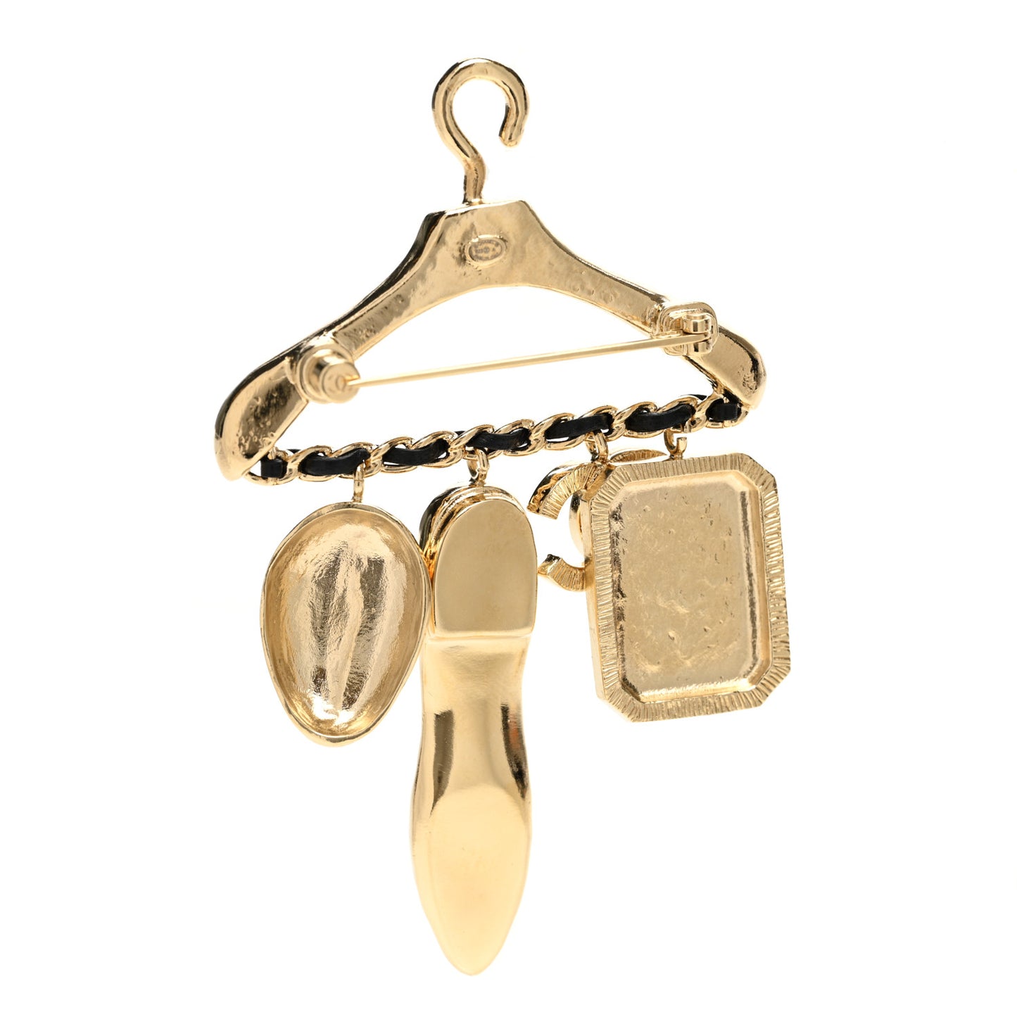 Crystal CC Charms Hanger Brooch Gold Black