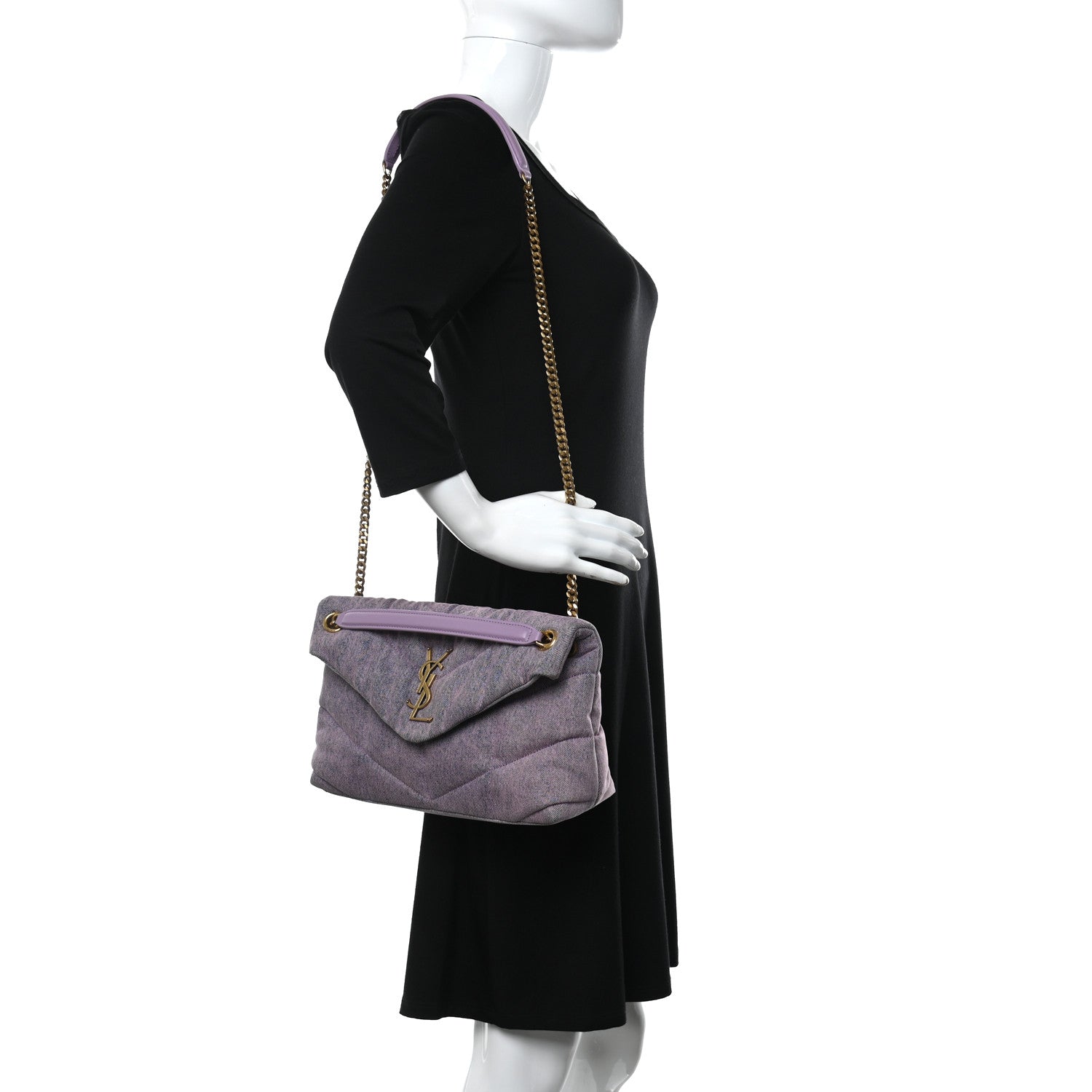 Saint Laurent Denim Quilted Small Loulou Puffer Monogram Chain Satchel Bleached Lilac 2 of 9