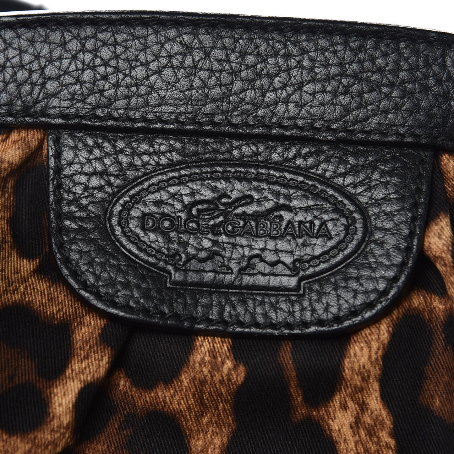 Leopard Print Canvas Calfskin Animalier Shoulder Bag Black