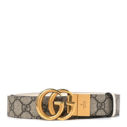 Gucci GG Supreme Monogram Plutone Calfskin Double G Reversible 30mm Belt 95 38 Beige Ebony Mystic White 1 of 5