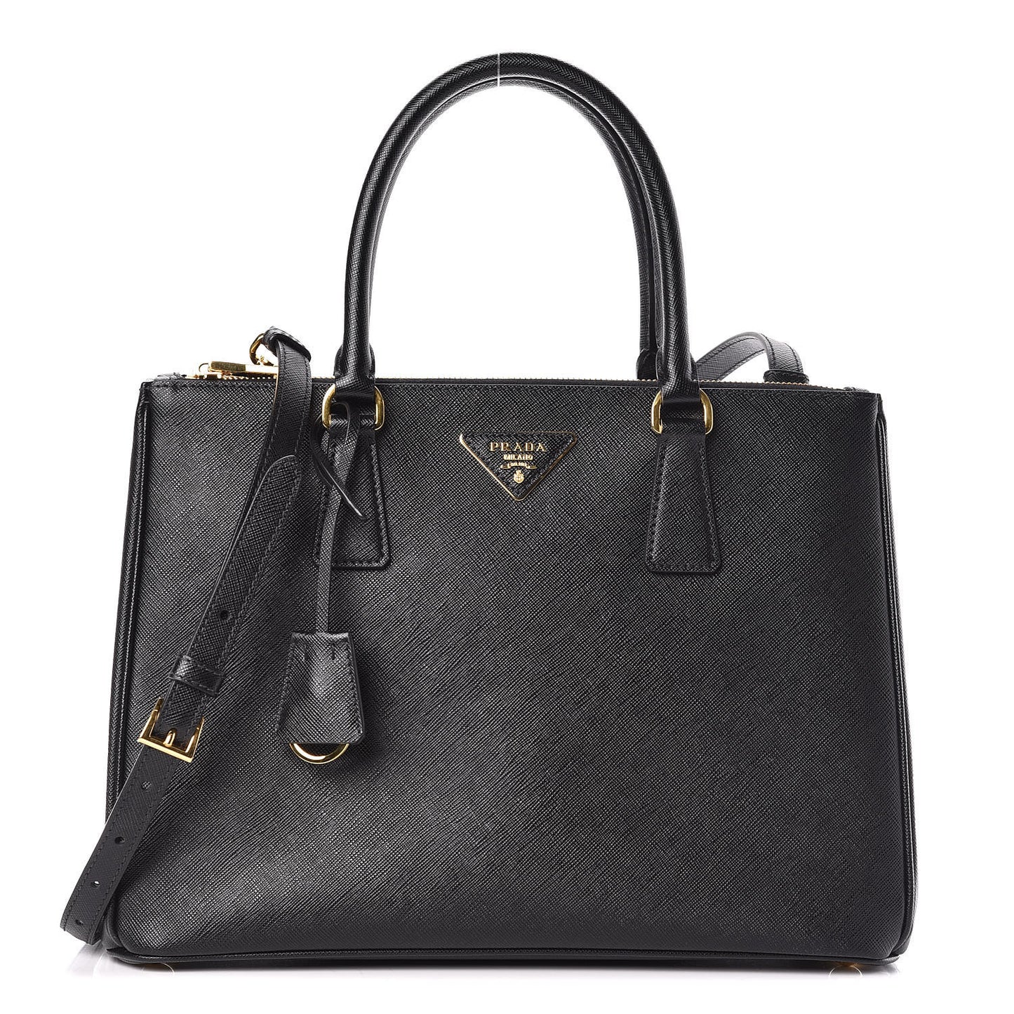 Saffiano Medium Galleria Double Zip Tote Black