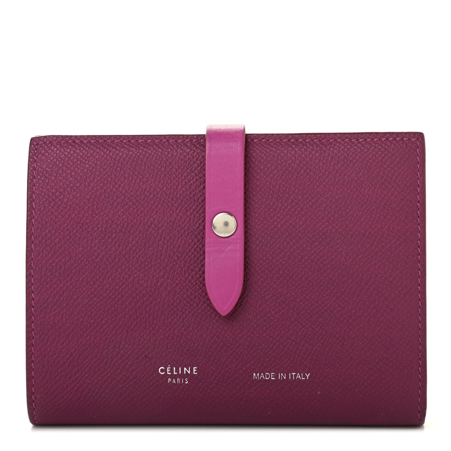Grained Calfskin Medium Multifunction Strap Wallet Magenta