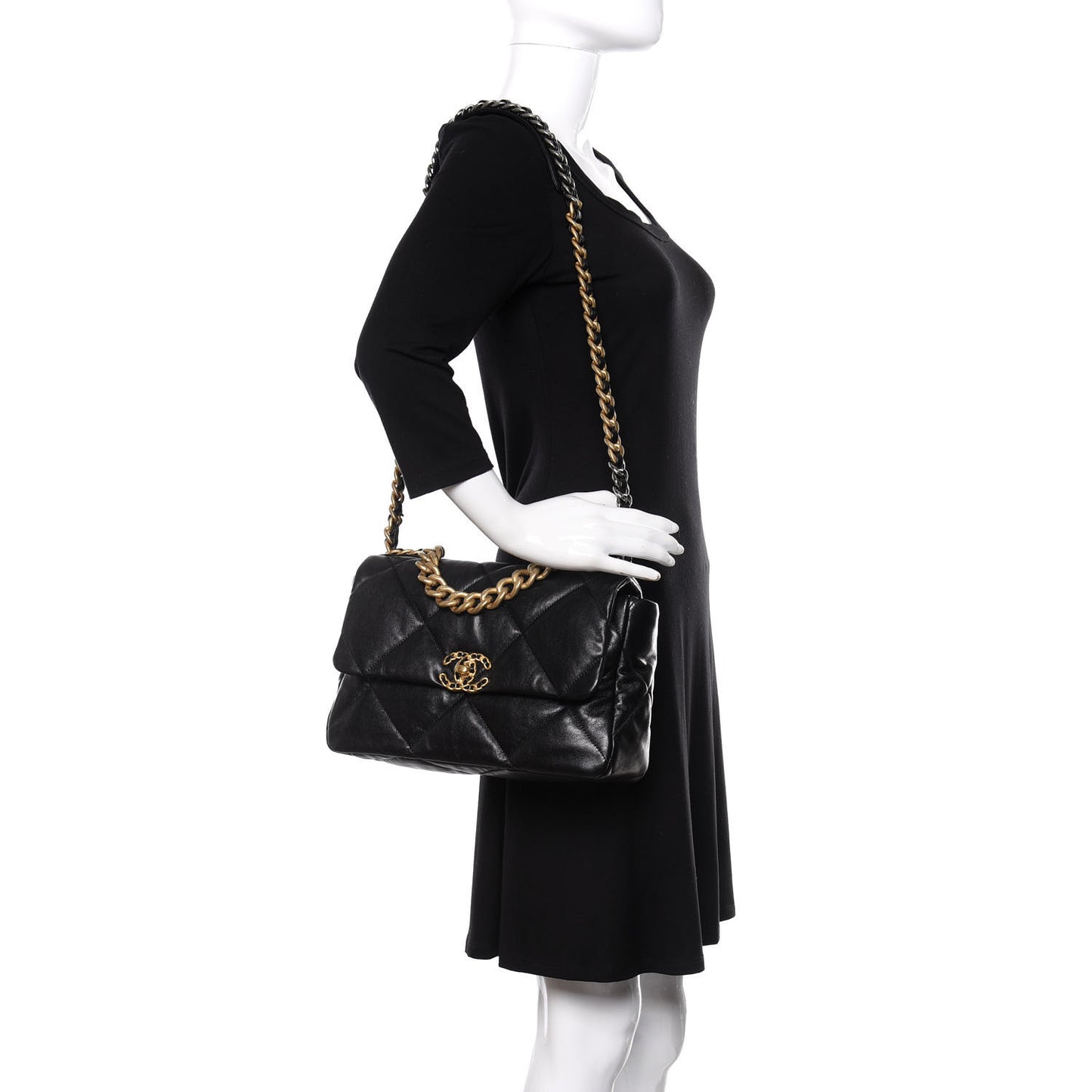 Lambskin Quilted Large Chanel 19 Flap Black