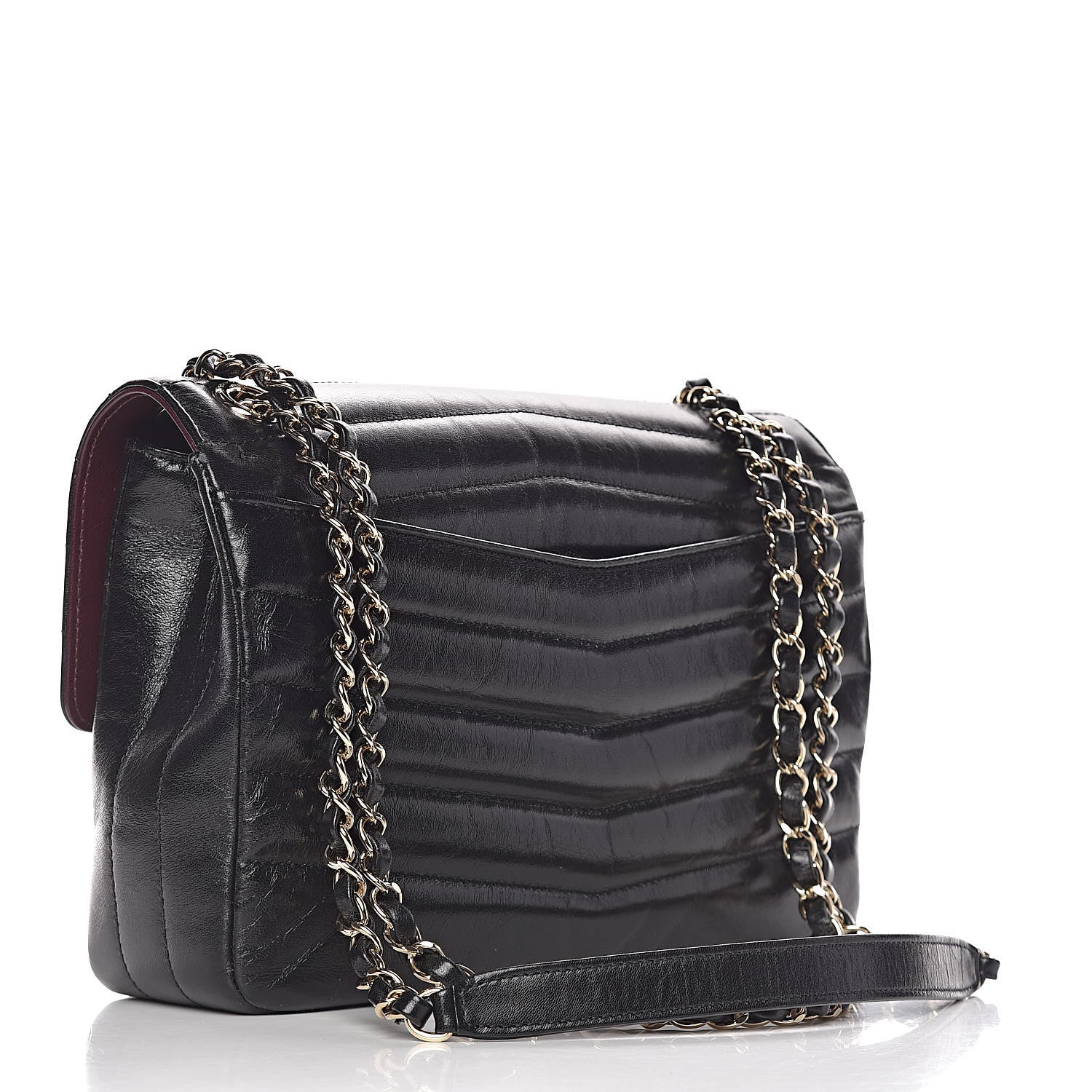 Chanel Shiny Lambskin Chevron Quilted Miroir Black 3 of 11