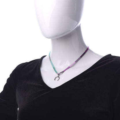 Hermes Palladium Silk Horseshoe Pendant Necklace Multicolor 2 of 4