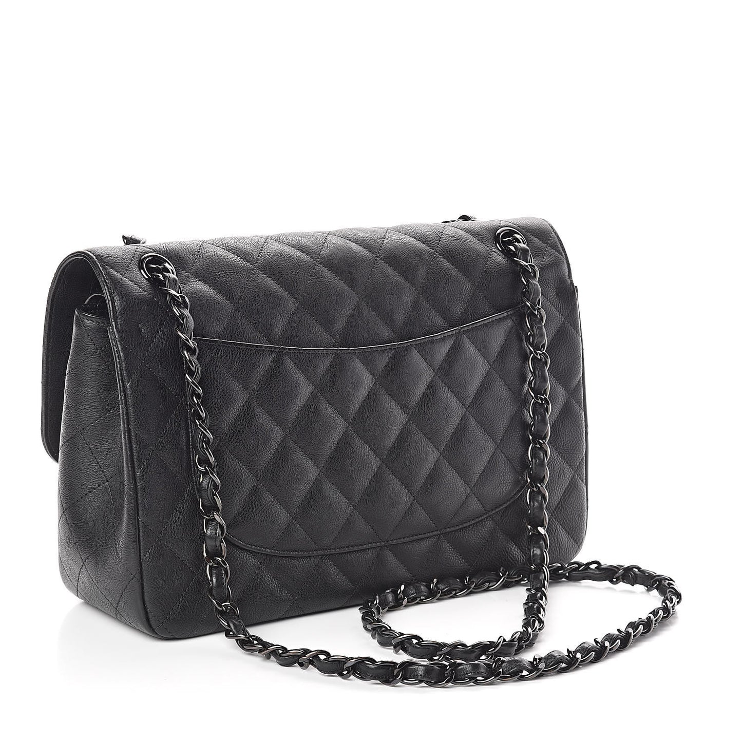 Crumpled Calfskin Quilted Jumbo Double Flap So Black